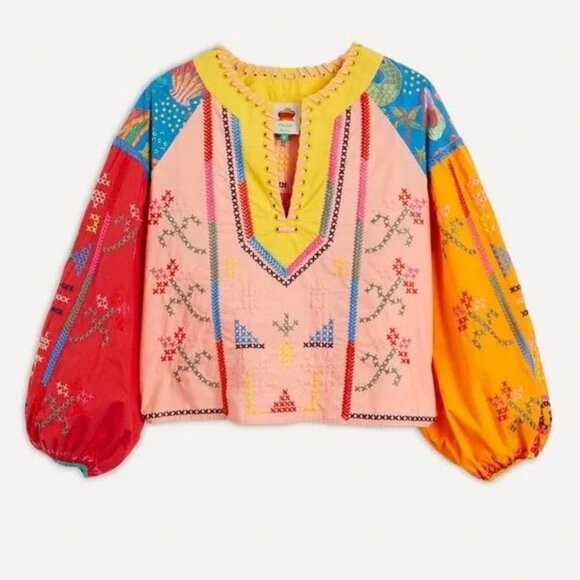 FARM Rio Tops - FARM RIO color blocked embroidered blouse - M